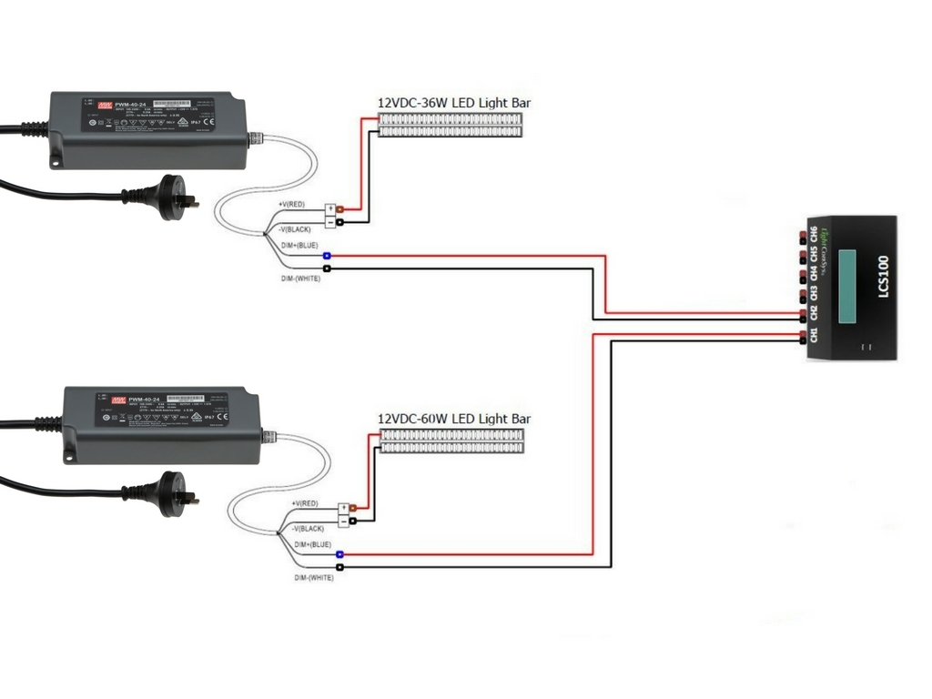 LightConSys LCS100 Smart LED Controller Wiring diagram Single LED driver per channel